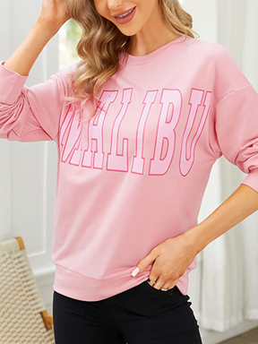 Women Crewneck MALIBU Print Graphic Sweatshirt