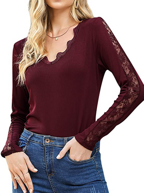 Lace Splicing Long Sleeve Shirts