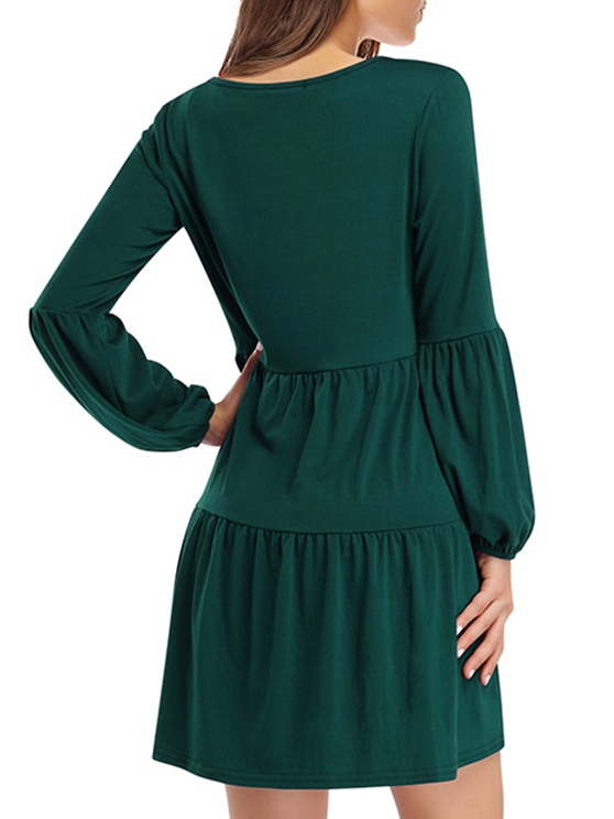 V-Neck Autumn Lantern Long Sleeve Dress