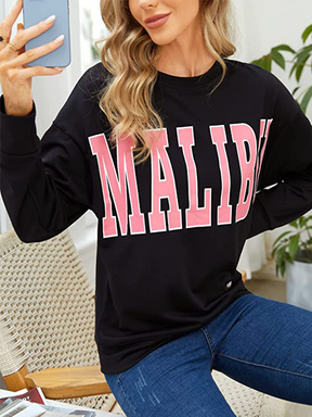 Women Crewneck MALIBU Print Graphic Sweatshirt